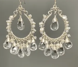 Crystal Quartz Hoop Chandelier Earrings Sterling Silver