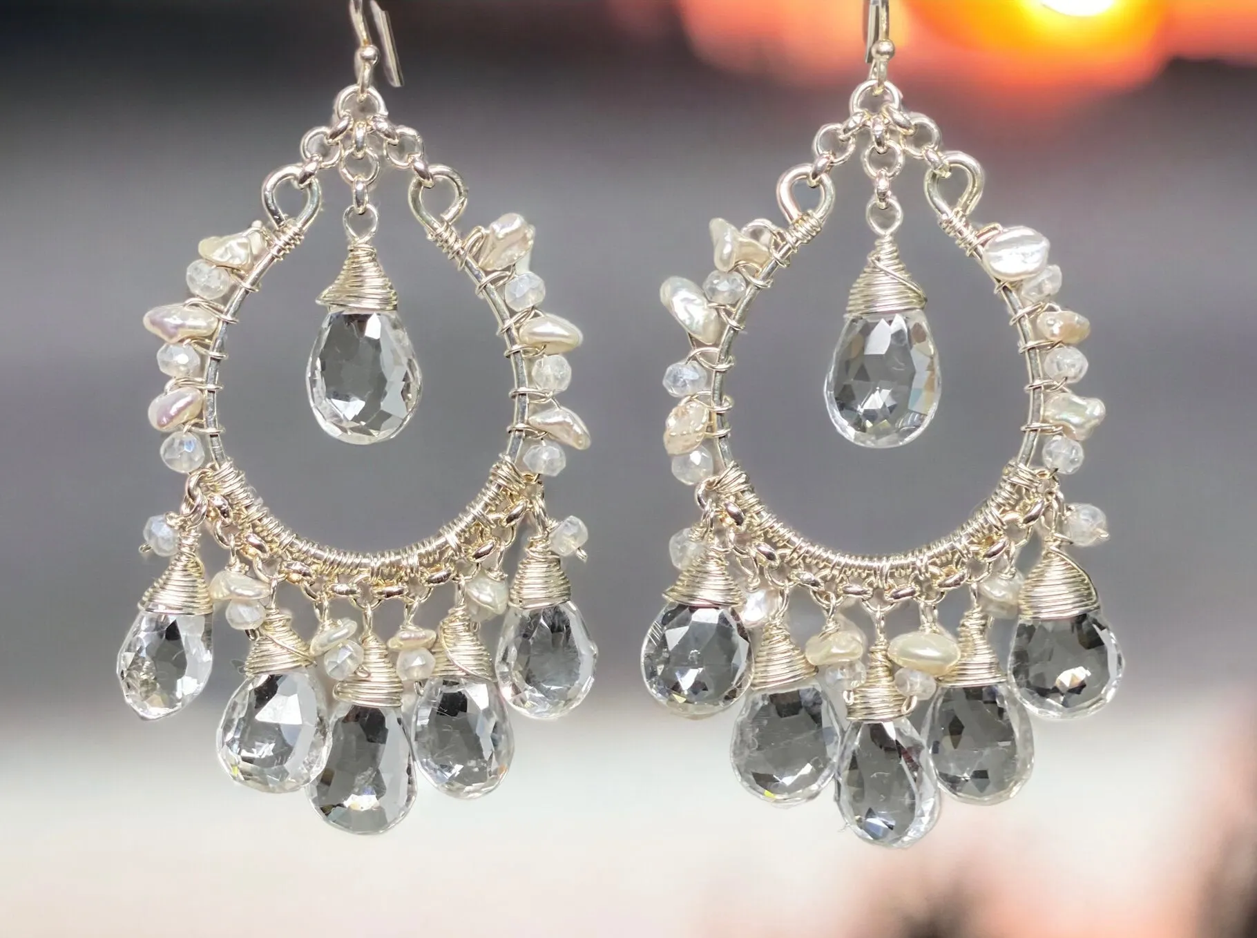 Crystal Quartz Hoop Chandelier Earrings Sterling Silver