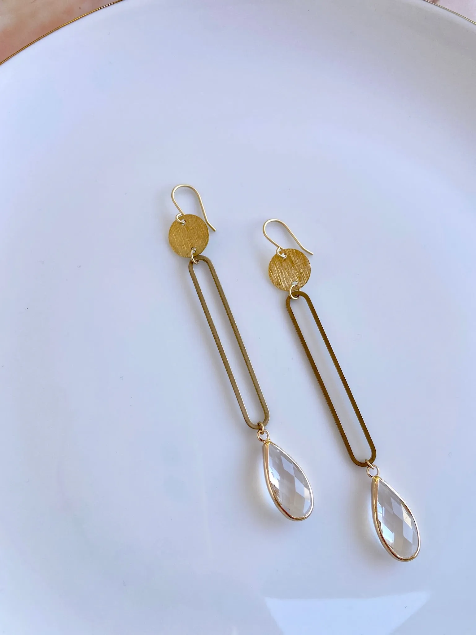 Crystal Teardrop Open Bar Earrings