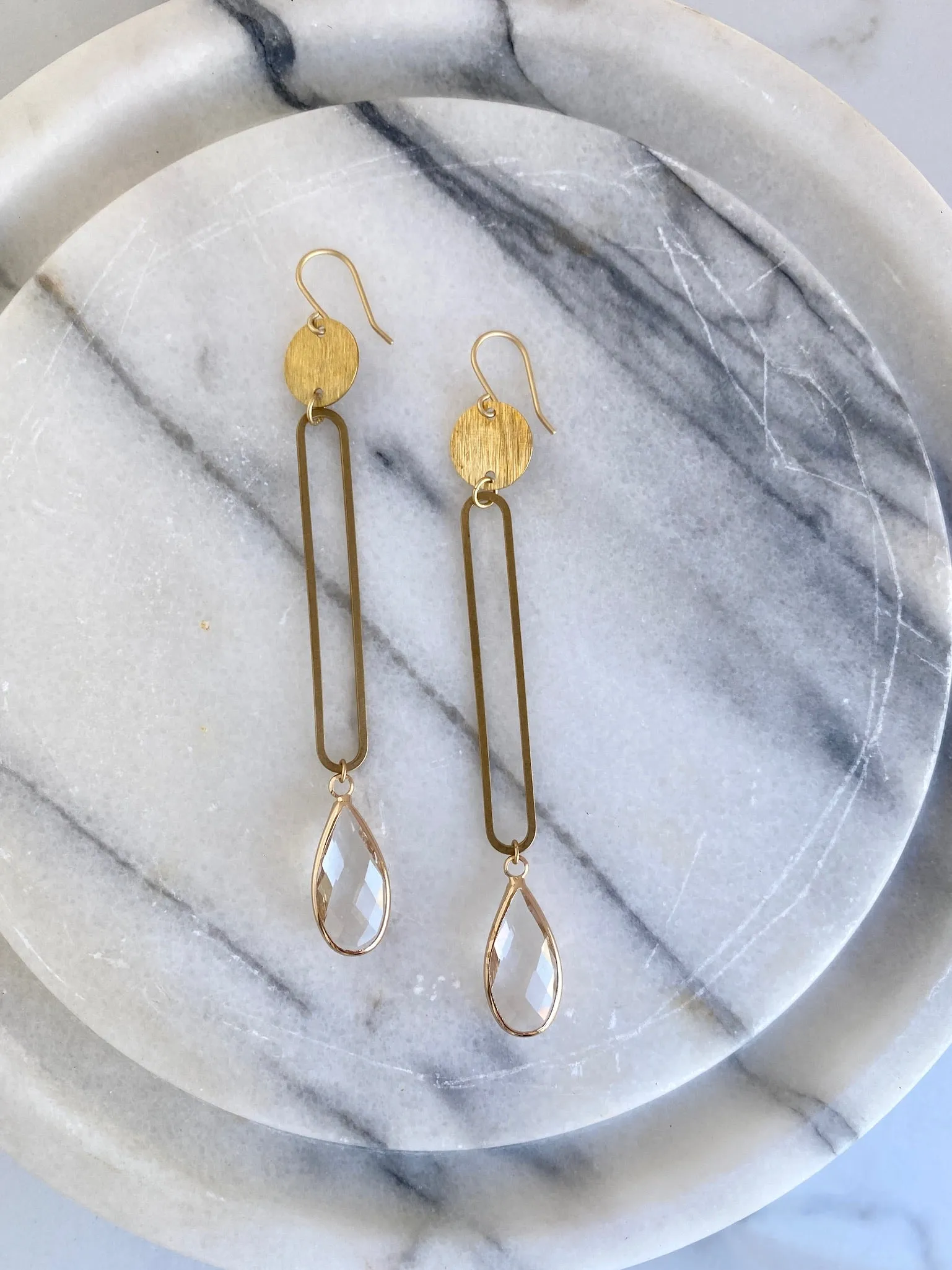Crystal Teardrop Open Bar Earrings
