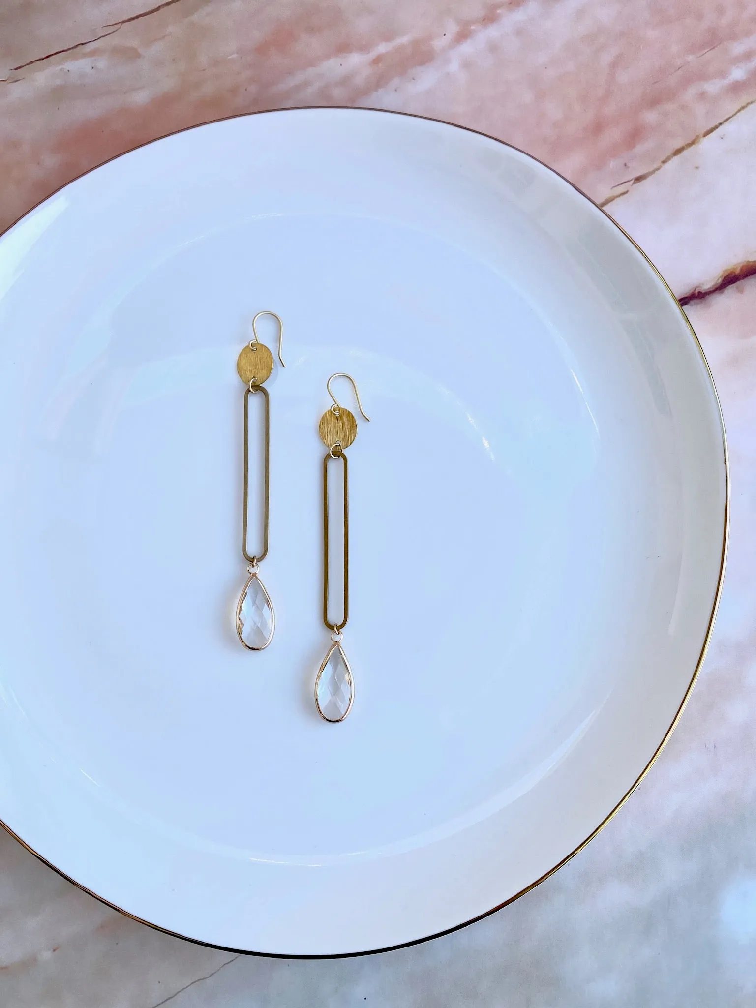 Crystal Teardrop Open Bar Earrings