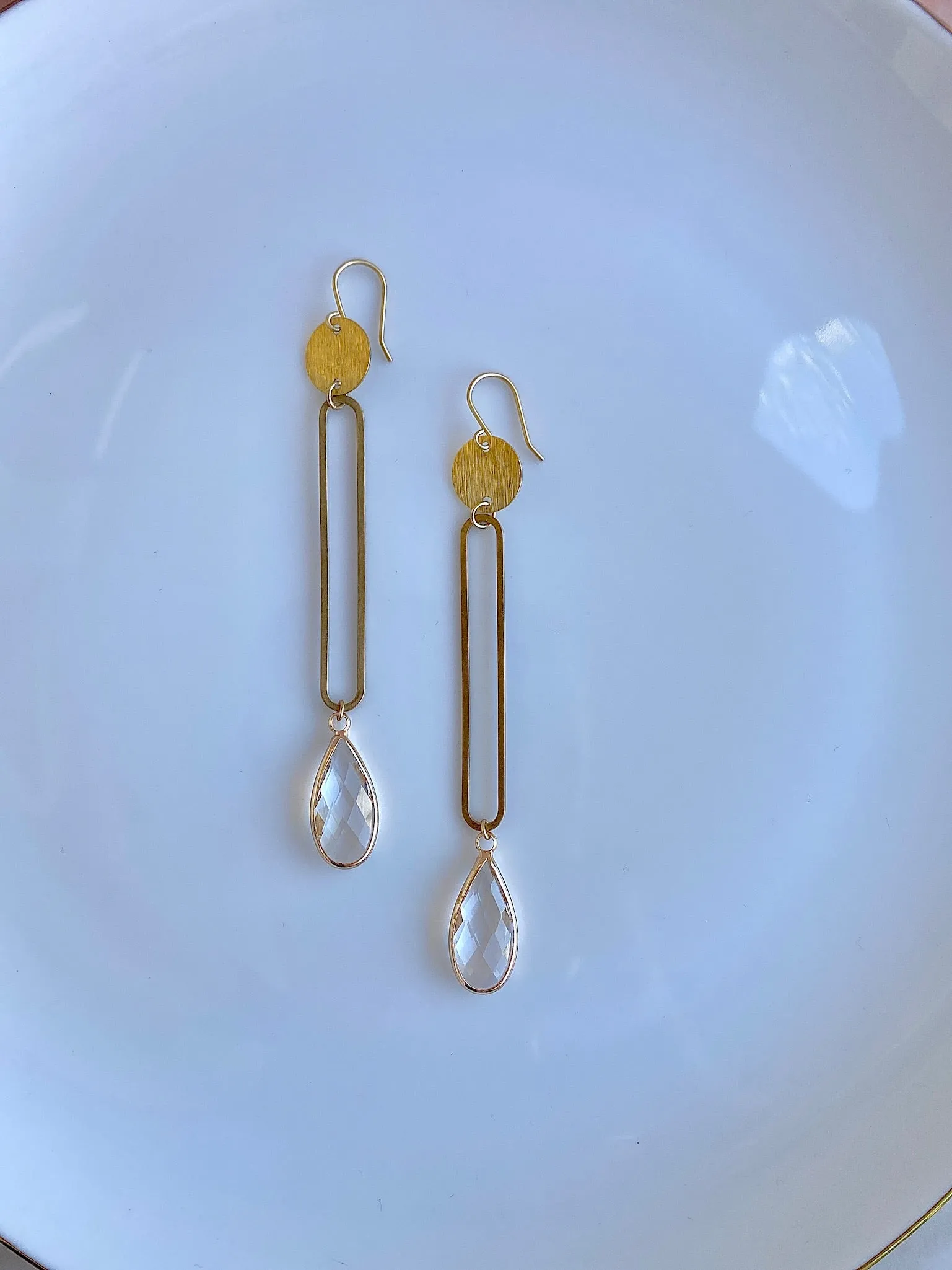 Crystal Teardrop Open Bar Earrings