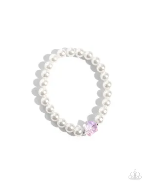 Cubed Charm - Purple - Cube Bead White Pearl Paparazzi Stretchy Bracelet