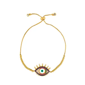 Cubic Zirconia & 18K Gold-Plated Evil Eye Adjustable Bracelet