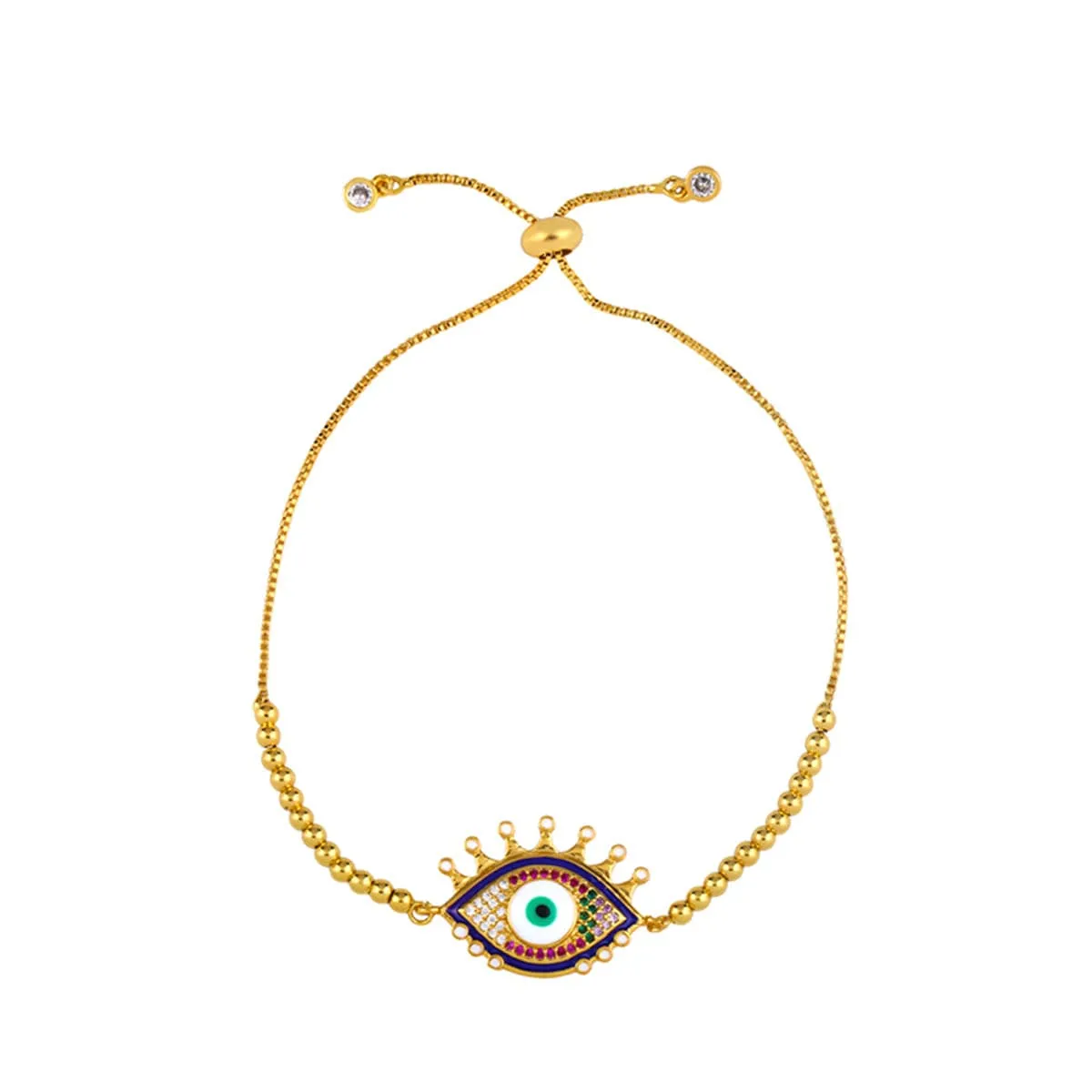 Cubic Zirconia & 18K Gold-Plated Evil Eye Adjustable Bracelet