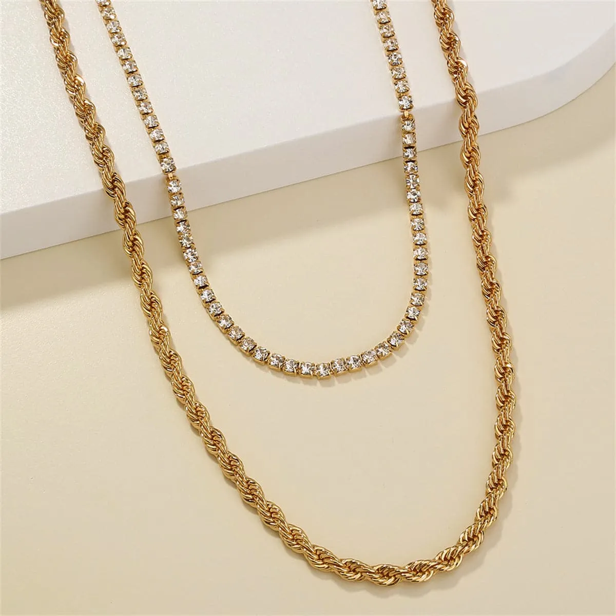 Cubic Zirconia & 18K Gold-Plated Necklace Set