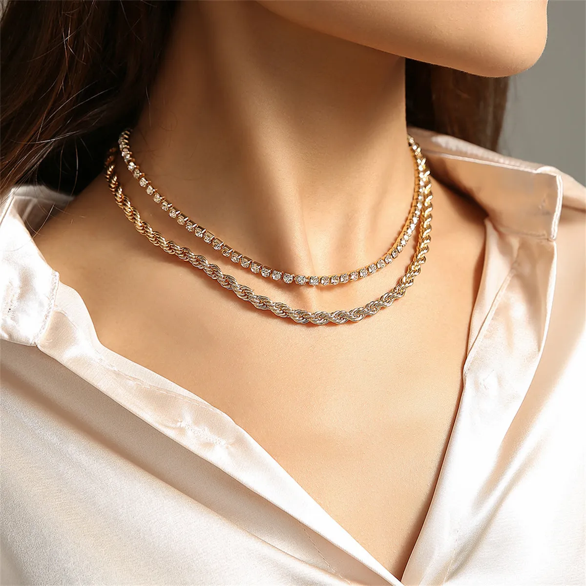 Cubic Zirconia & 18K Gold-Plated Necklace Set