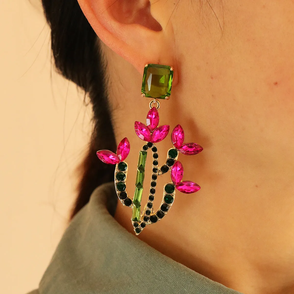Cubic Zirconia & Crystal 18K Gold-Plated Cactus Drop Earrings