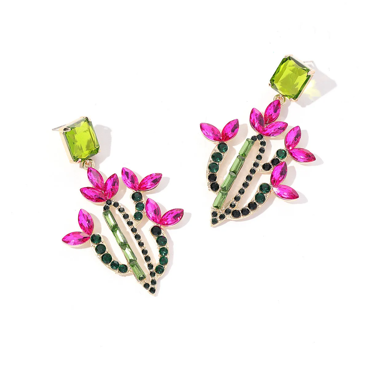 Cubic Zirconia & Crystal 18K Gold-Plated Cactus Drop Earrings