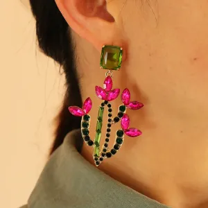 Cubic Zirconia & Crystal 18K Gold-Plated Cactus Drop Earrings