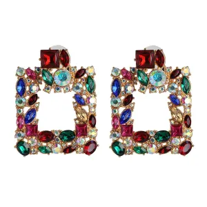 Cubic Zirconia & Crystal Multicolor Square Drop Earrings