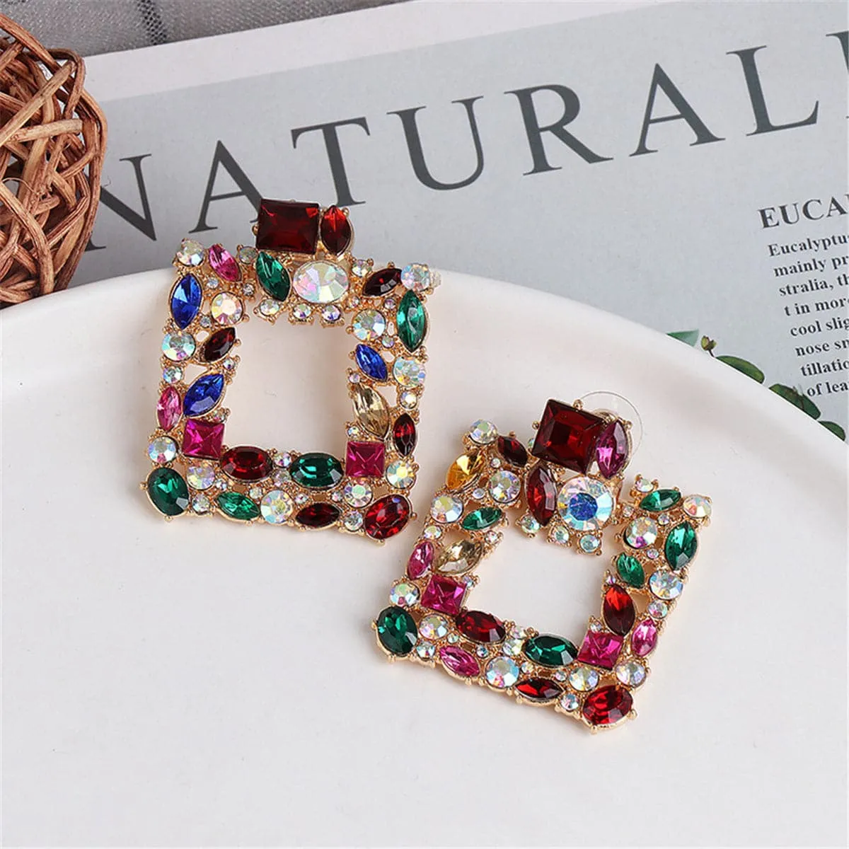 Cubic Zirconia & Crystal Multicolor Square Drop Earrings
