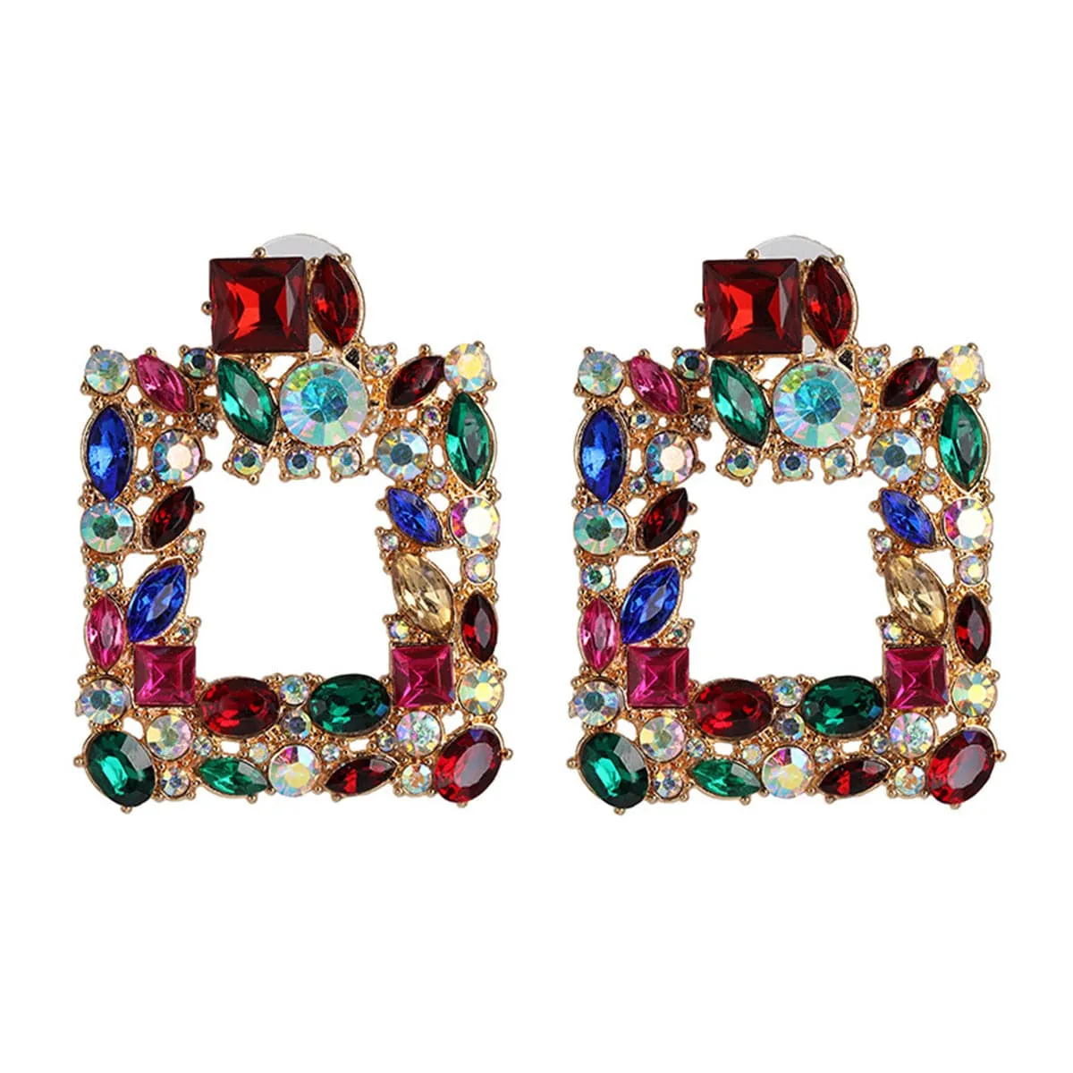 Cubic Zirconia & Crystal Multicolor Square Drop Earrings