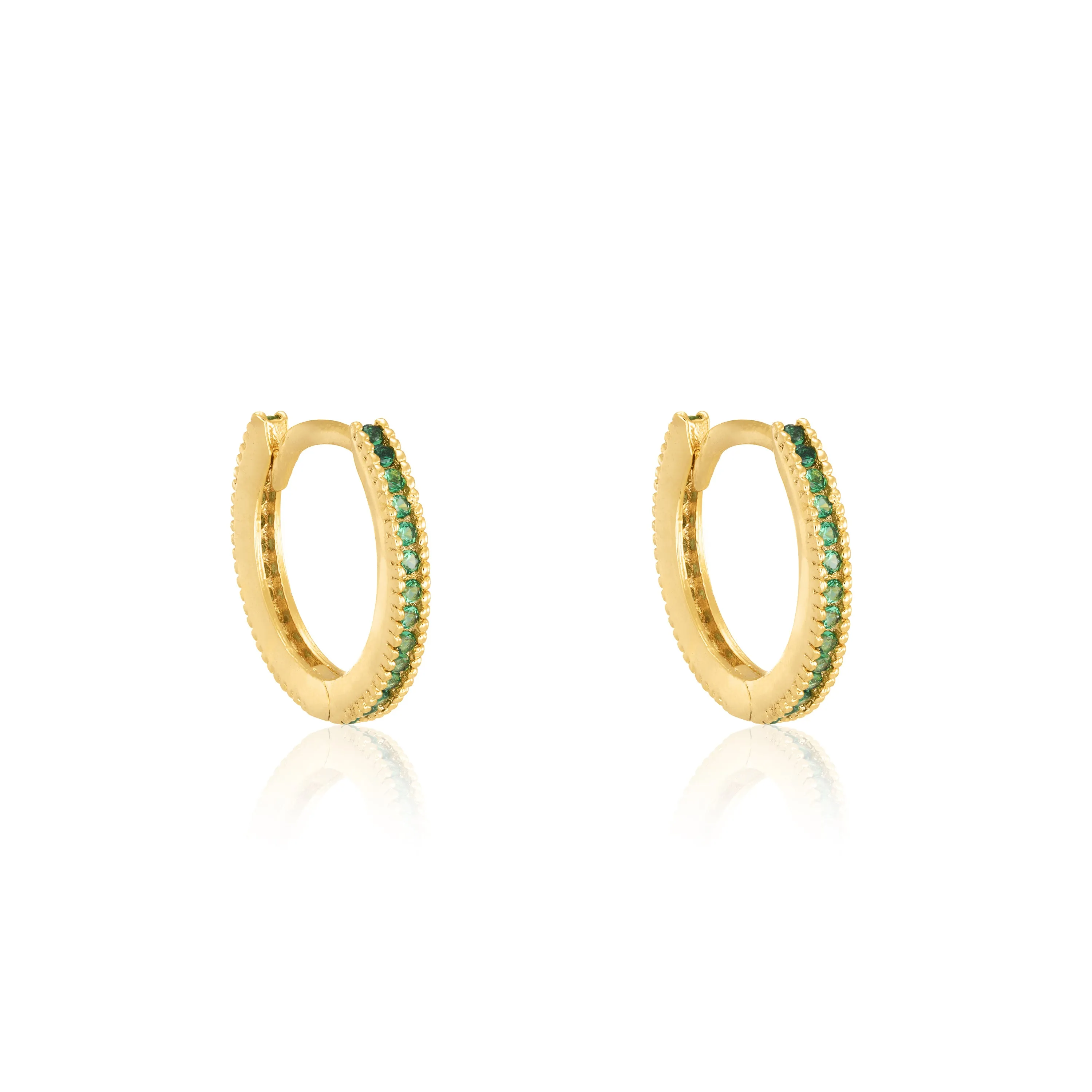 Cubic Zirconia Hoop Earrings - Gold Green - Medium