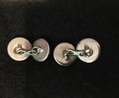 Cuff Links Fox Terrier Reverse Painted Crystal Silver Plate Frames Vintage