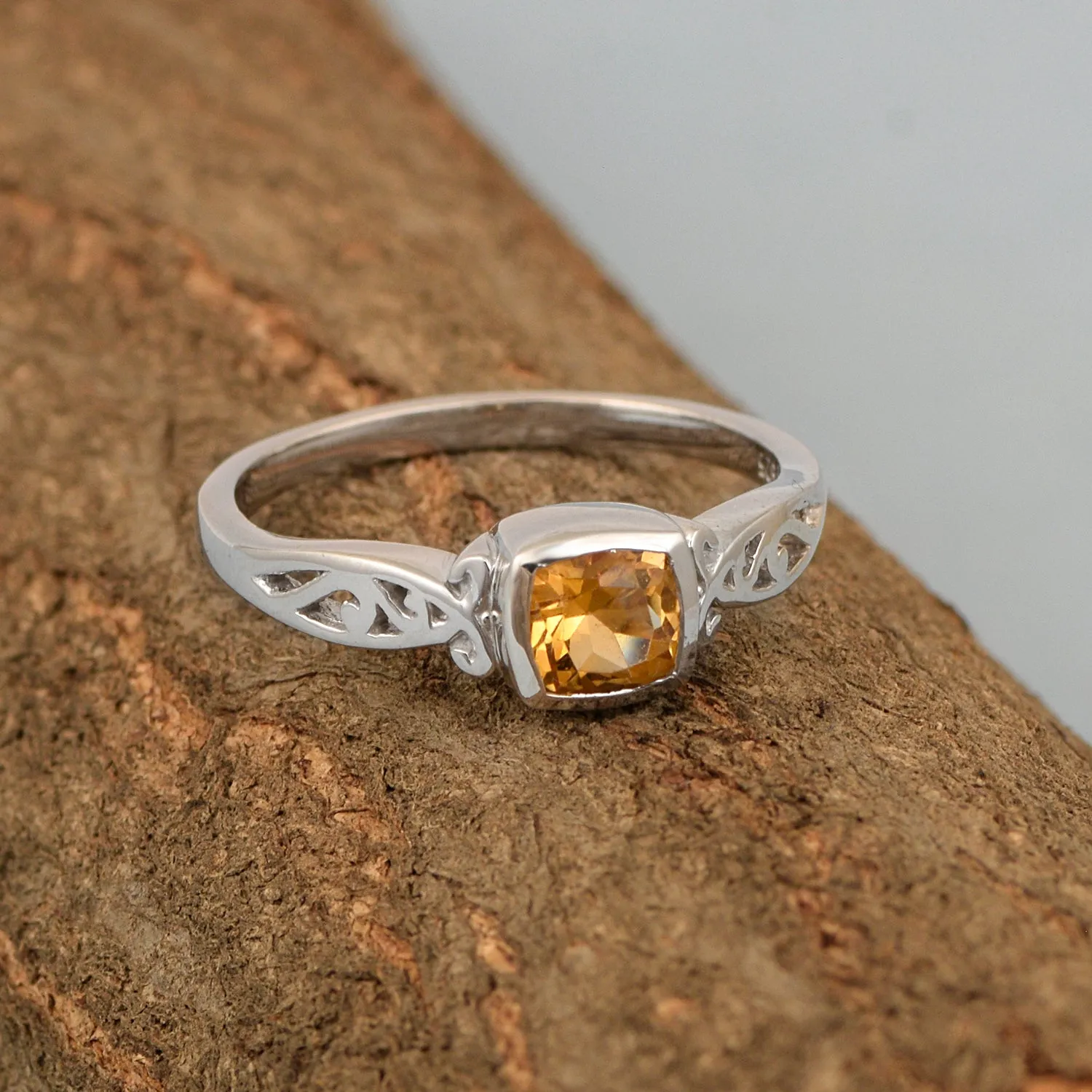 Cushion 0.65 Ctw Citrine Gemstone 925 Sterling Silver Women Cluster Ring