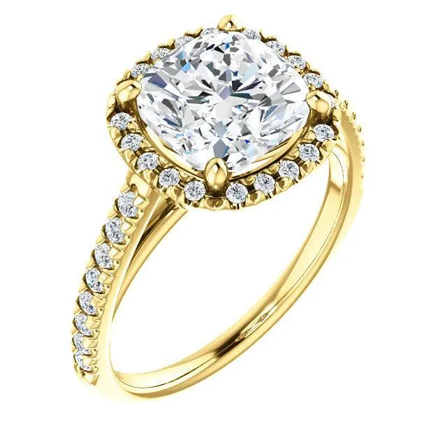 Cushion Moissanite Diamond Accent Ice Halo Cathedral Ring