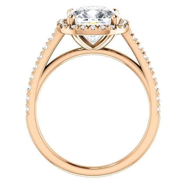 Cushion Moissanite Diamond Accent Ice Halo Cathedral Ring