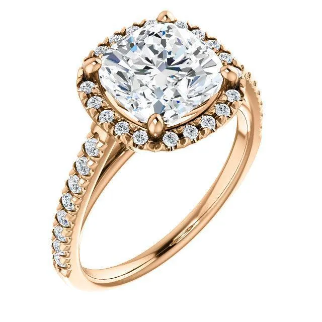 Cushion Moissanite Diamond Accent Ice Halo Cathedral Ring