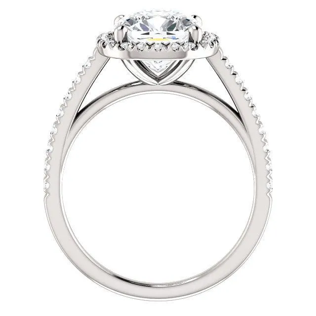 Cushion Moissanite Diamond Accent Ice Halo Cathedral Ring
