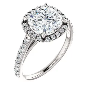 Cushion Moissanite Diamond Accent Ice Halo Cathedral Ring