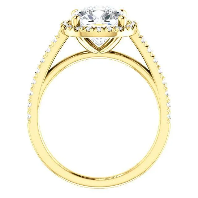Cushion Moissanite Diamond Accent Ice Halo Cathedral Ring
