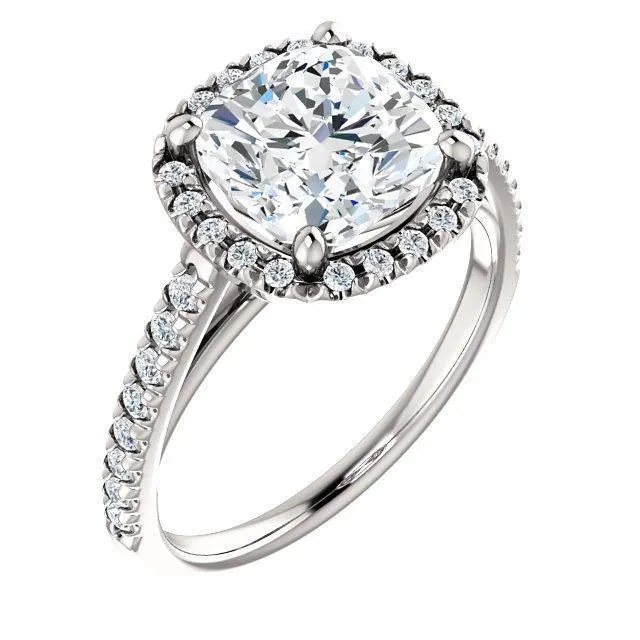 Cushion Moissanite Diamond Accent Ice Halo Cathedral Ring