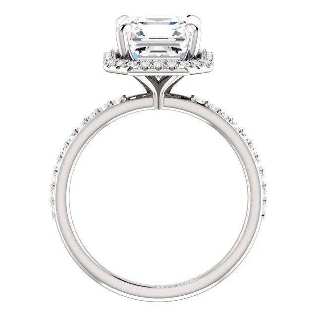 Cushion Moissanite Diamond Accent Ice Halo Ring