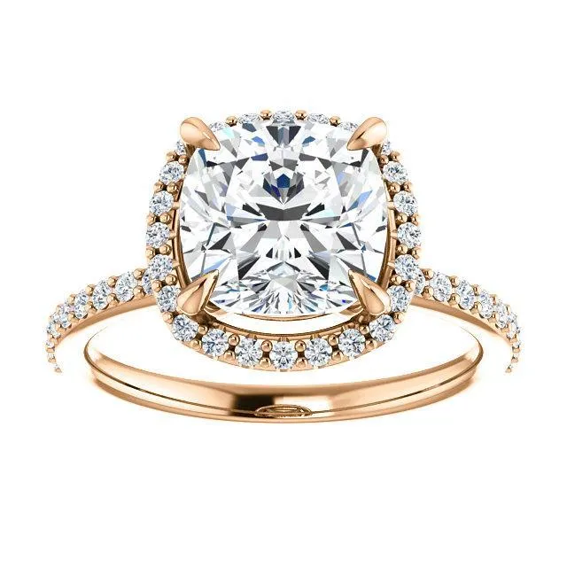 Cushion Moissanite Diamond Accent Ice Halo Ring