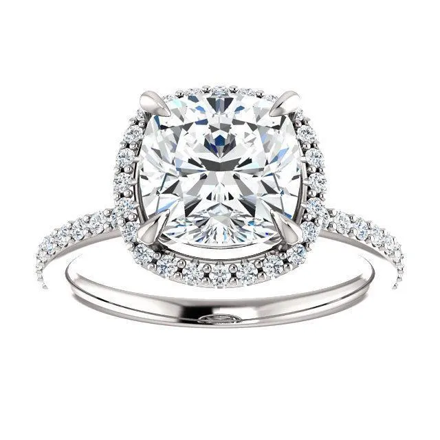 Cushion Moissanite Diamond Accent Ice Halo Ring