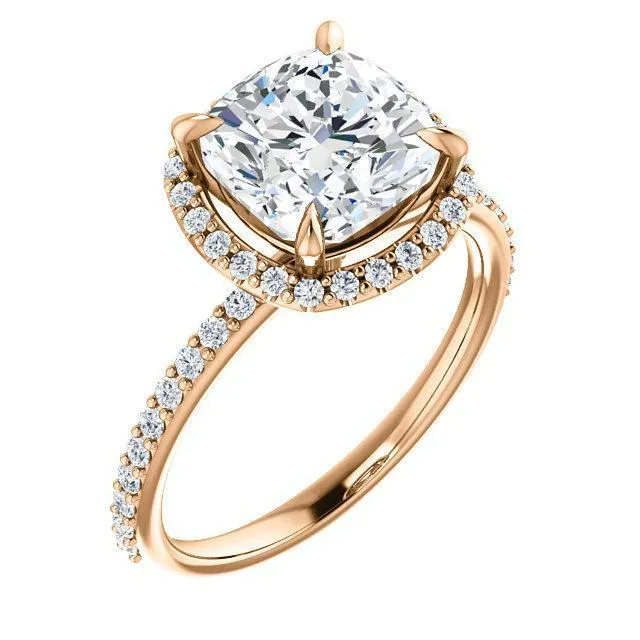 Cushion Moissanite Diamond Accent Ice Halo Ring