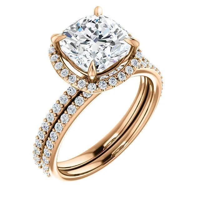 Cushion Moissanite Diamond Accent Ice Halo Ring
