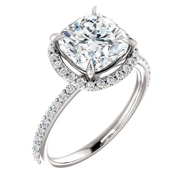 Cushion Moissanite Diamond Accent Ice Halo Ring