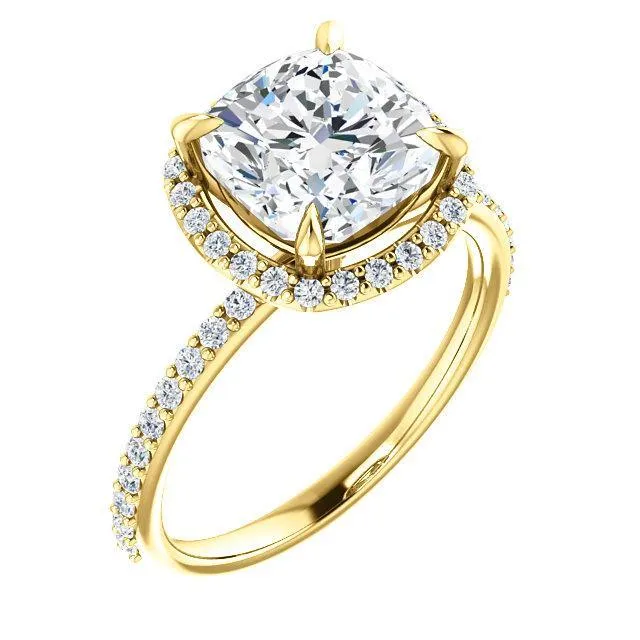 Cushion Moissanite Diamond Accent Ice Halo Ring