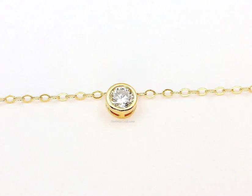 CZ Diamond &  Long Lariat Hammered Disc Personalized Layering Necklace