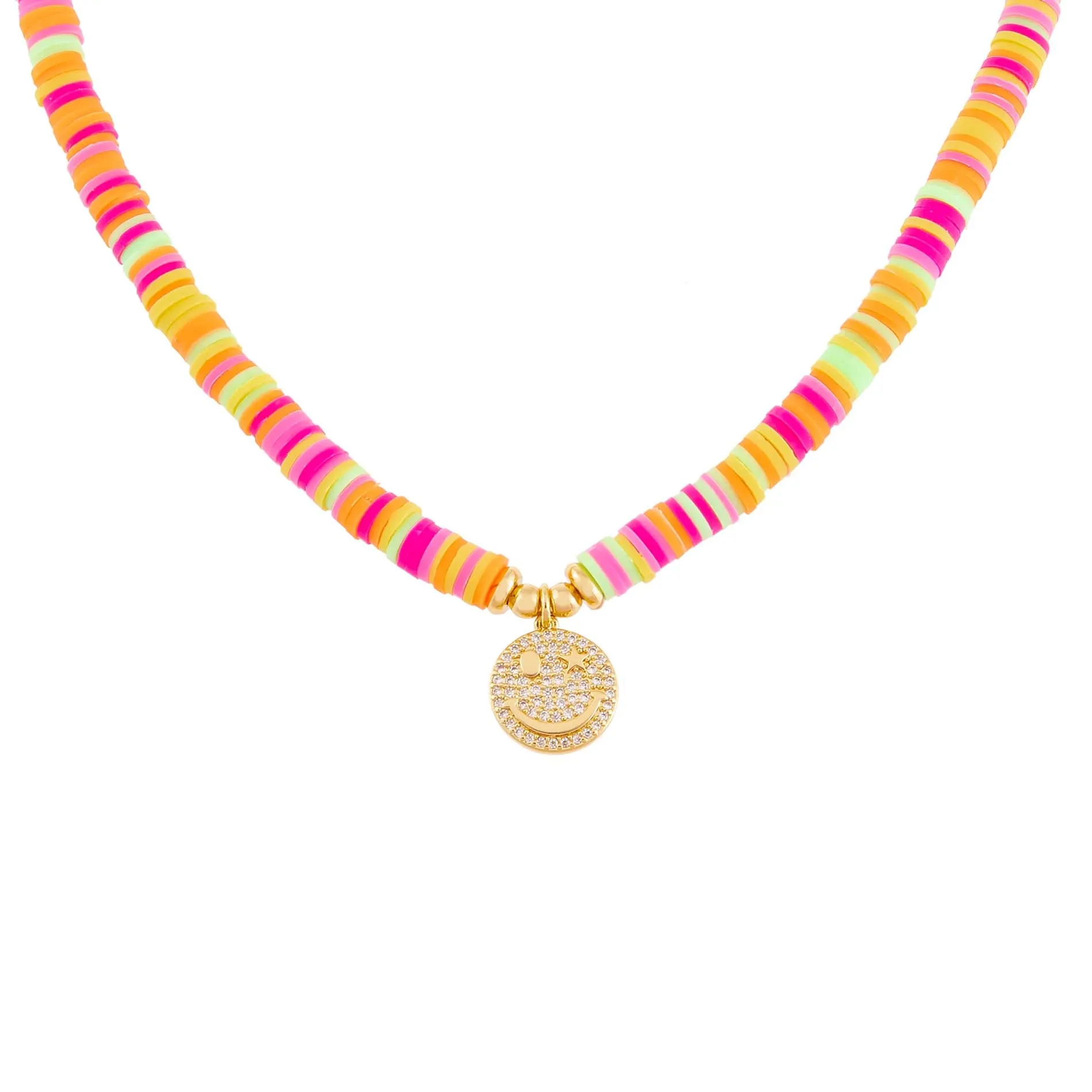CZ Smiley Face Neon Bead Necklace