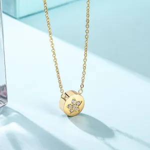 CZ Star Shaped Disc Pendant Necklace