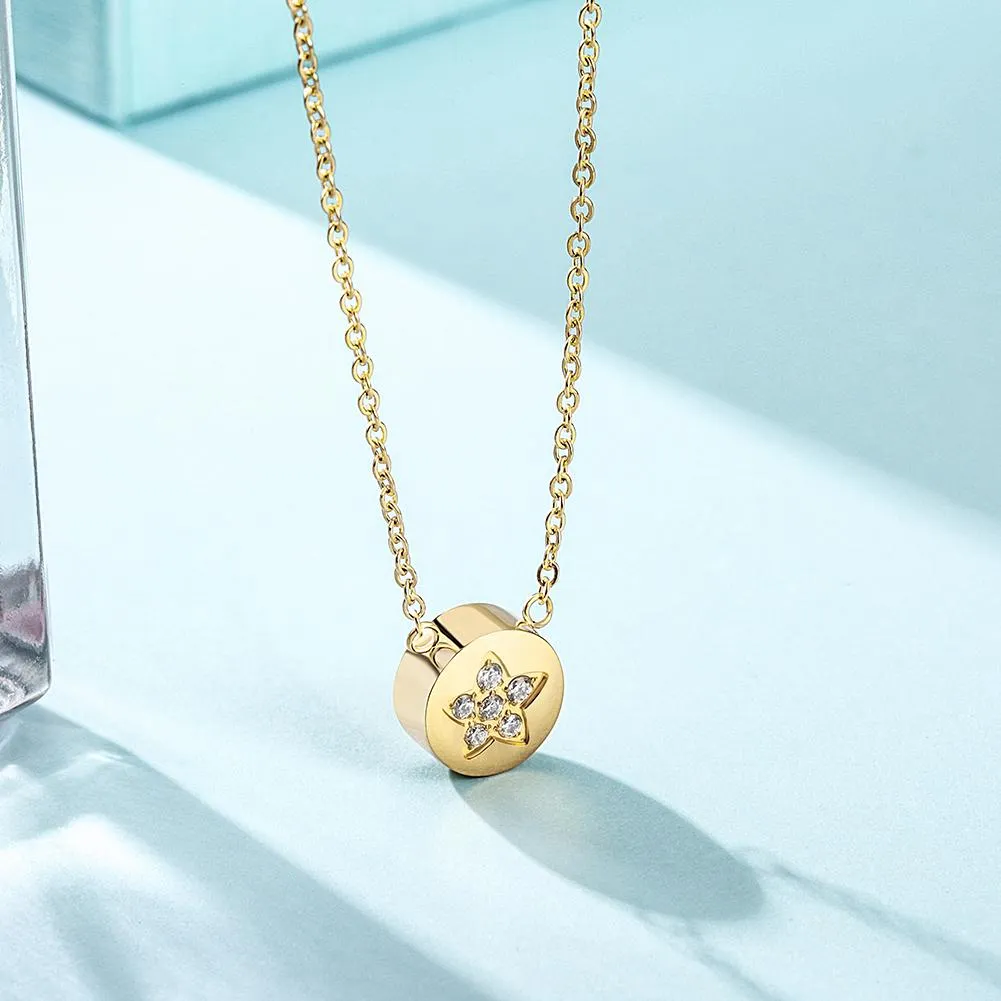 CZ Star Shaped Disc Pendant Necklace