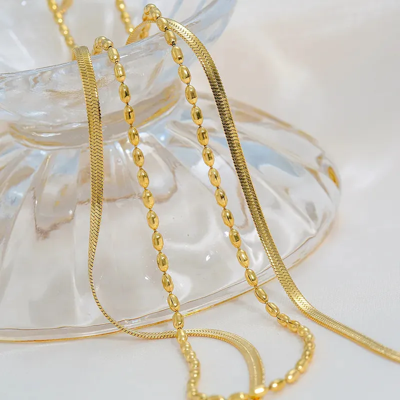 Daily Necklace 304 Stainless Steel 18K Gold Plated Double Layer Necklaces