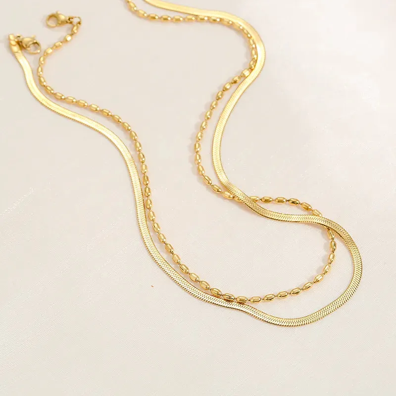 Daily Necklace 304 Stainless Steel 18K Gold Plated Double Layer Necklaces