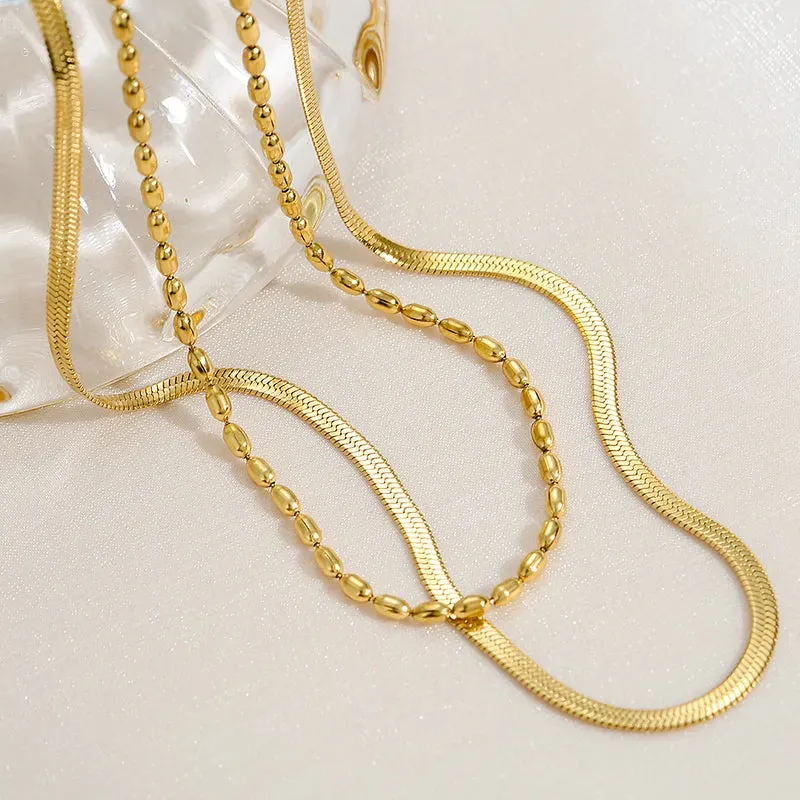 Daily Necklace 304 Stainless Steel 18K Gold Plated Double Layer Necklaces