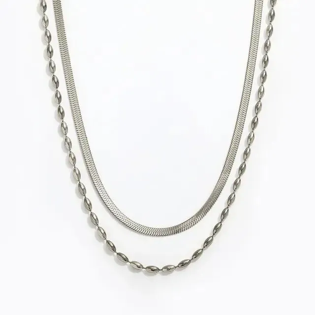 Daily Necklace 304 Stainless Steel 18K Gold Plated Double Layer Necklaces