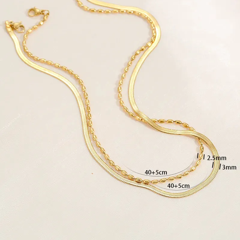 Daily Necklace 304 Stainless Steel 18K Gold Plated Double Layer Necklaces