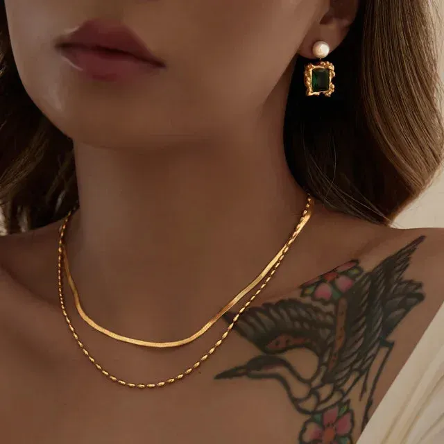 Daily Necklace 304 Stainless Steel 18K Gold Plated Double Layer Necklaces