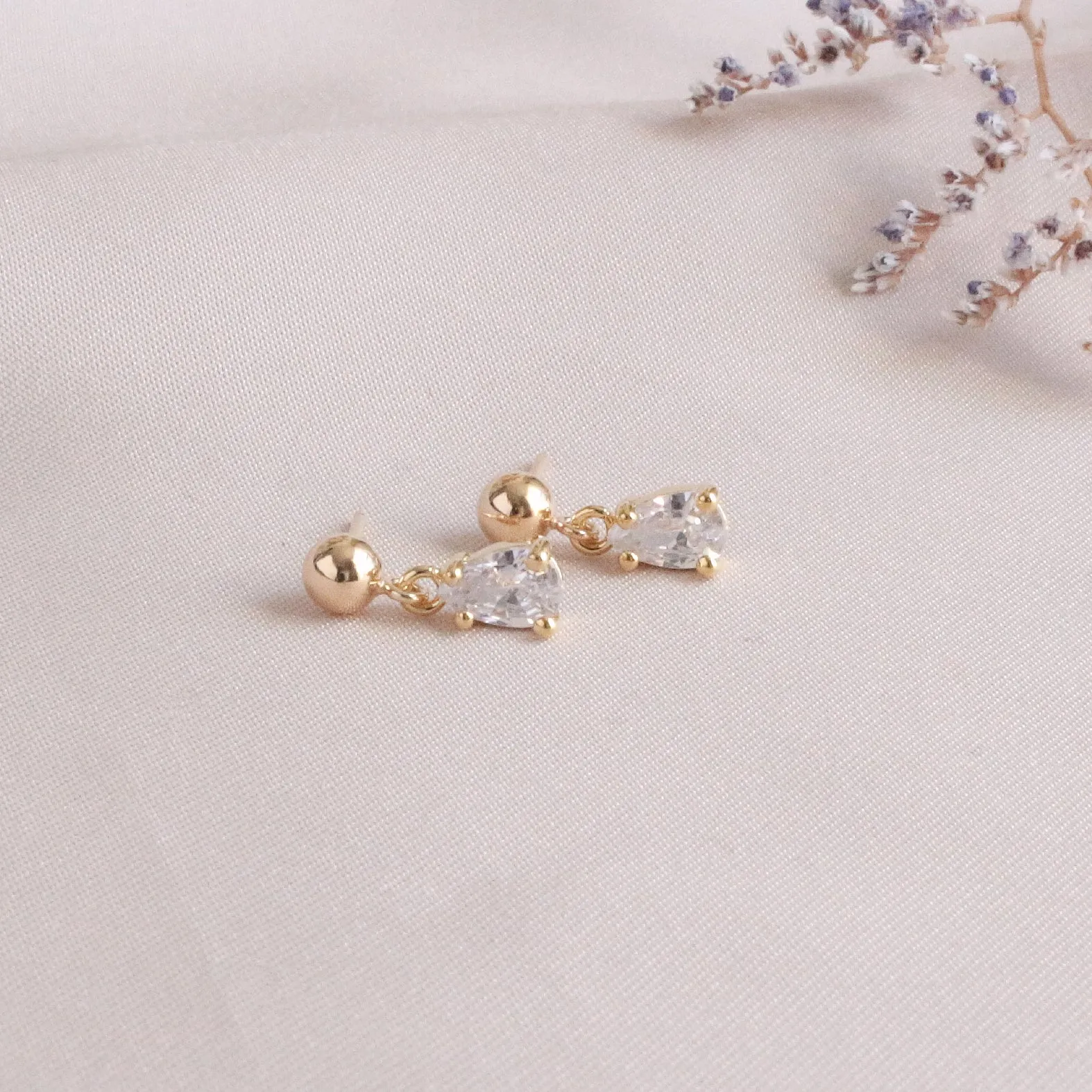 Dainty Rose Gold Tiny Crystal Teardrop Post Earring