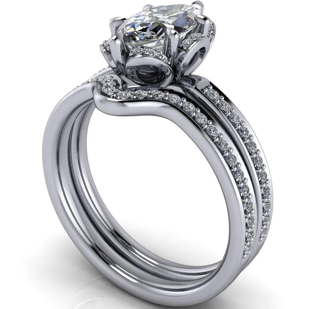 Daisy Marquise Center Stone Floral Diamond Basket Design and Diamond Shoulders Ring