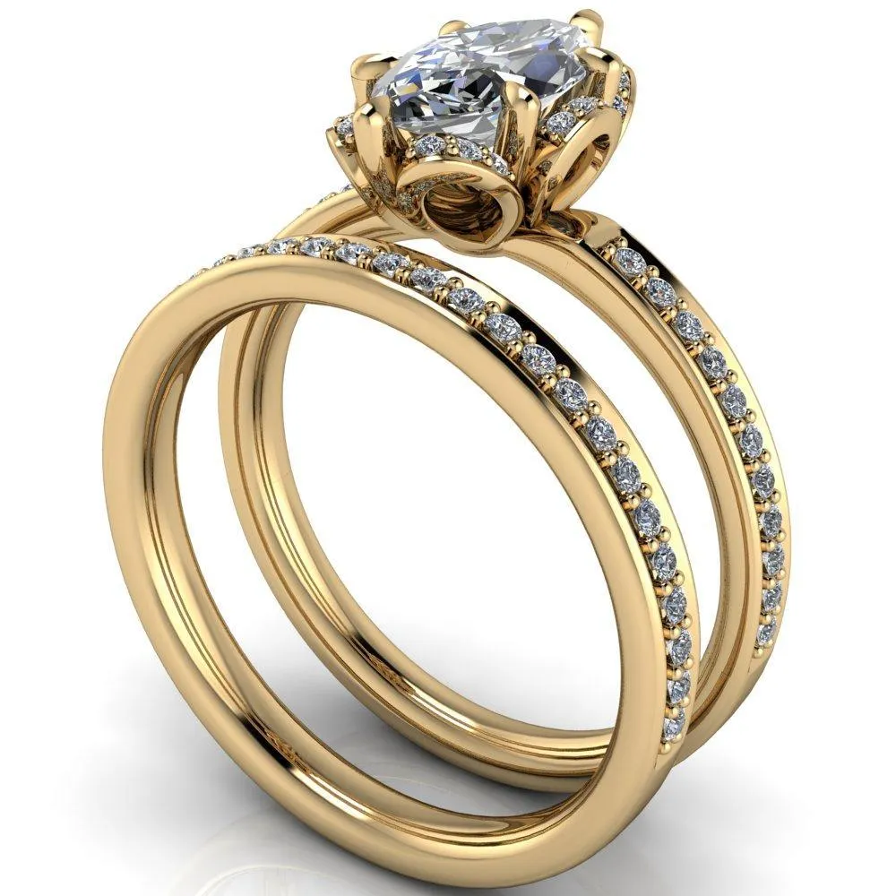 Daisy Marquise Center Stone Floral Diamond Basket Design and Diamond Shoulders Ring