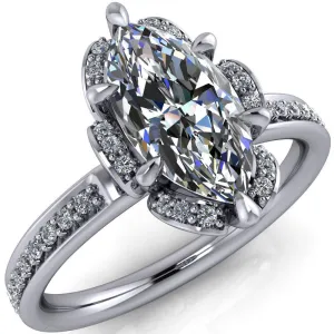Daisy Marquise Center Stone Floral Diamond Basket Design and Diamond Shoulders Ring