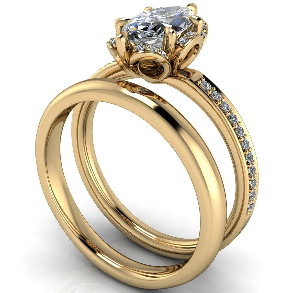 Daisy Marquise Center Stone Floral Diamond Basket Design and Diamond Shoulders Ring