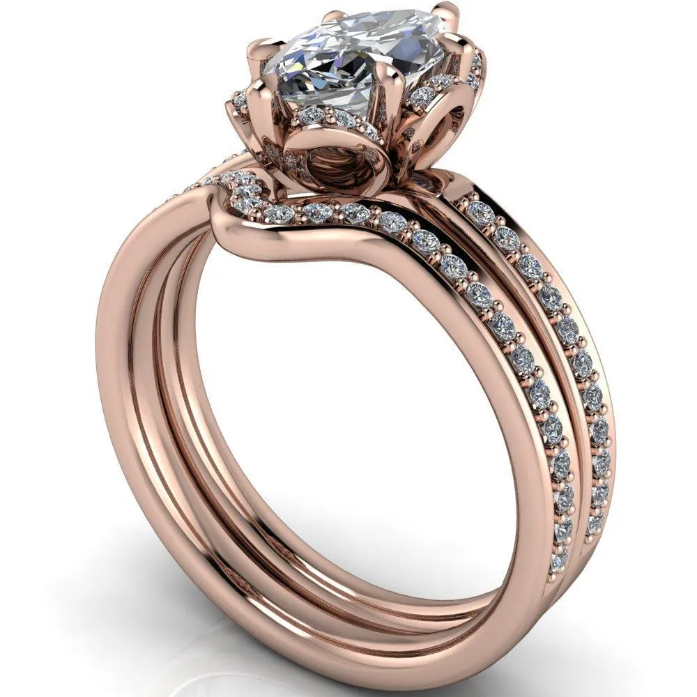 Daisy Marquise Center Stone Floral Diamond Basket Design and Diamond Shoulders Ring